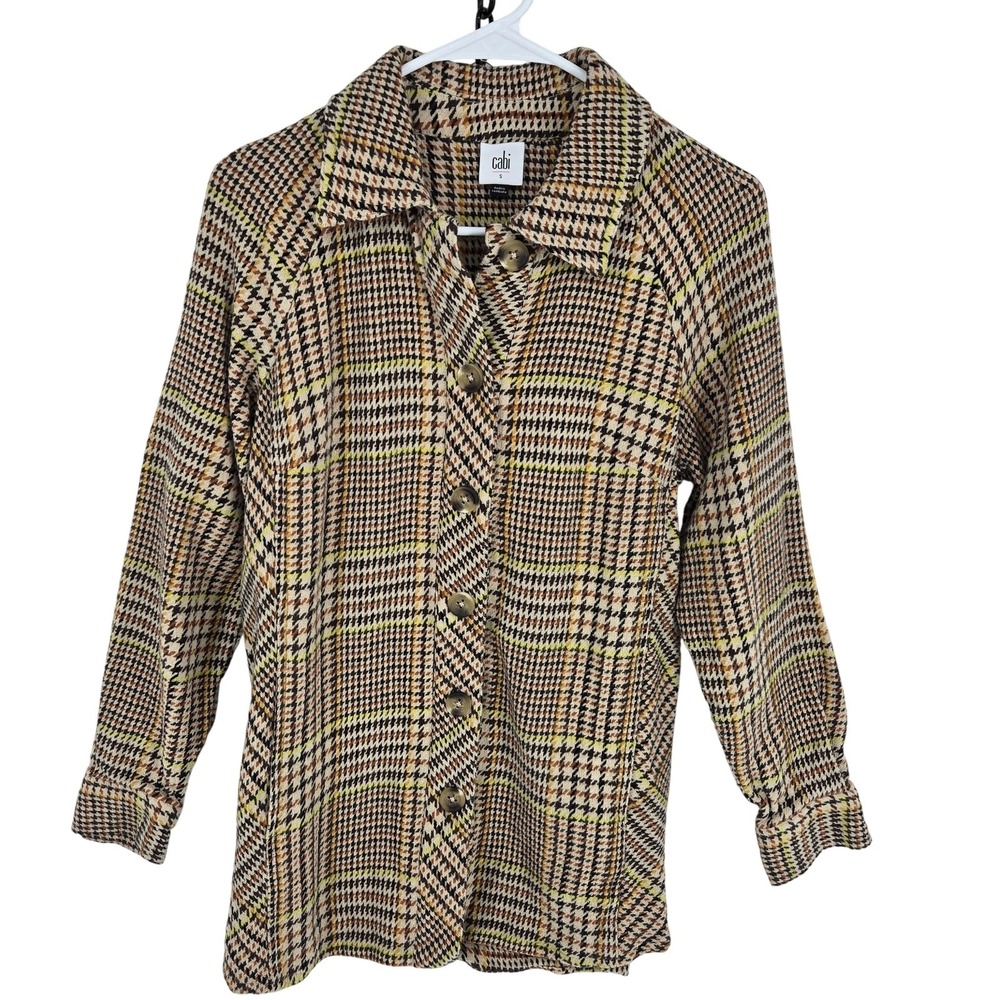 Cabi Blouse Shirt Womens Small Brown Plaid Houndstooth Button Front‎ Top